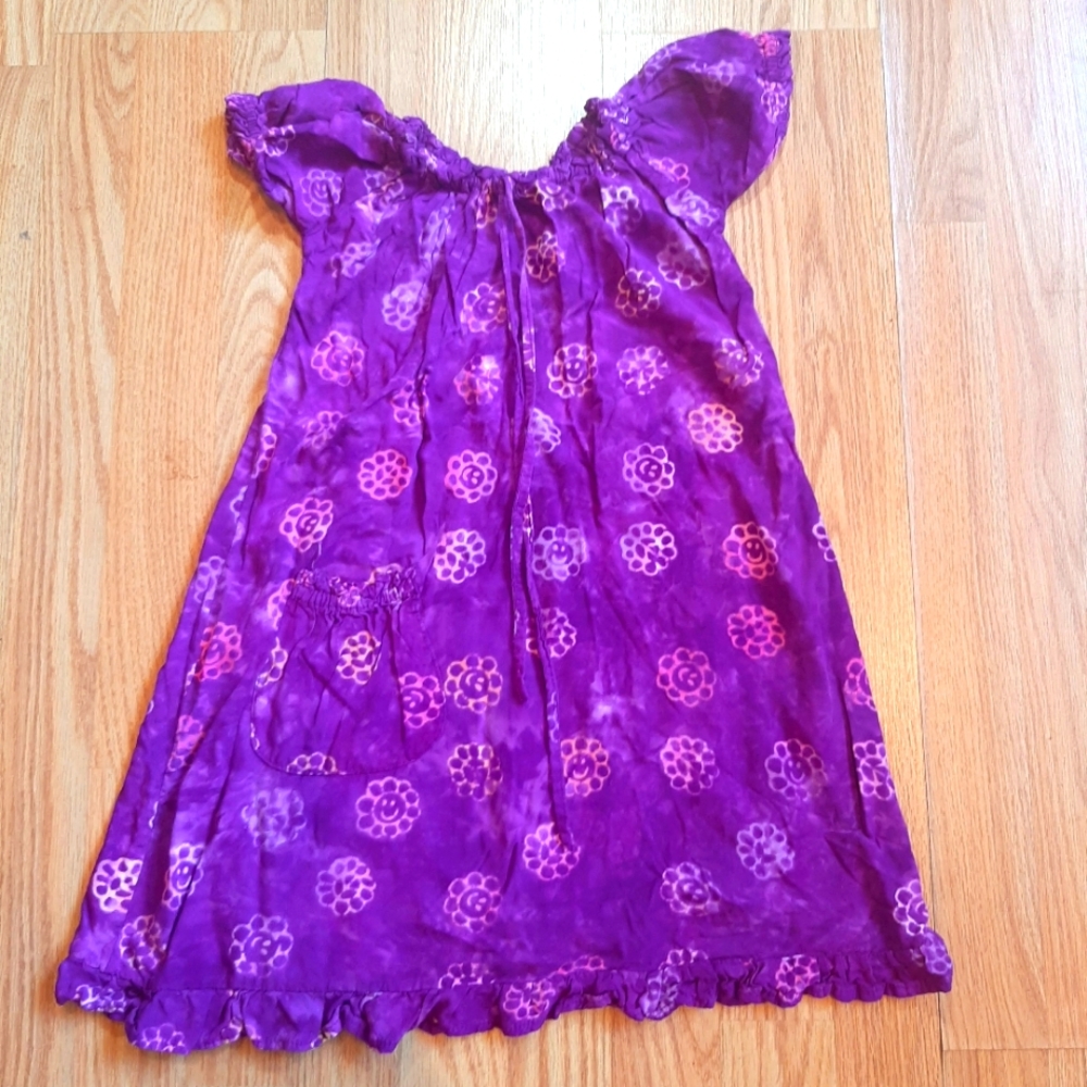 Tie Dye Batik Floral Happy Face Peace Sign Short Sleeve Sundress